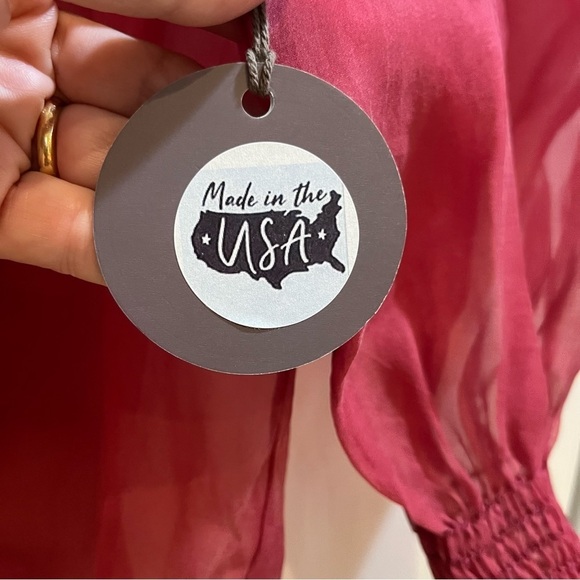 Anthropologie Eva Franco Silk Organza Deep Red Sheer Blouse Balloon Sleeves Sz M - Picture 11 of 12